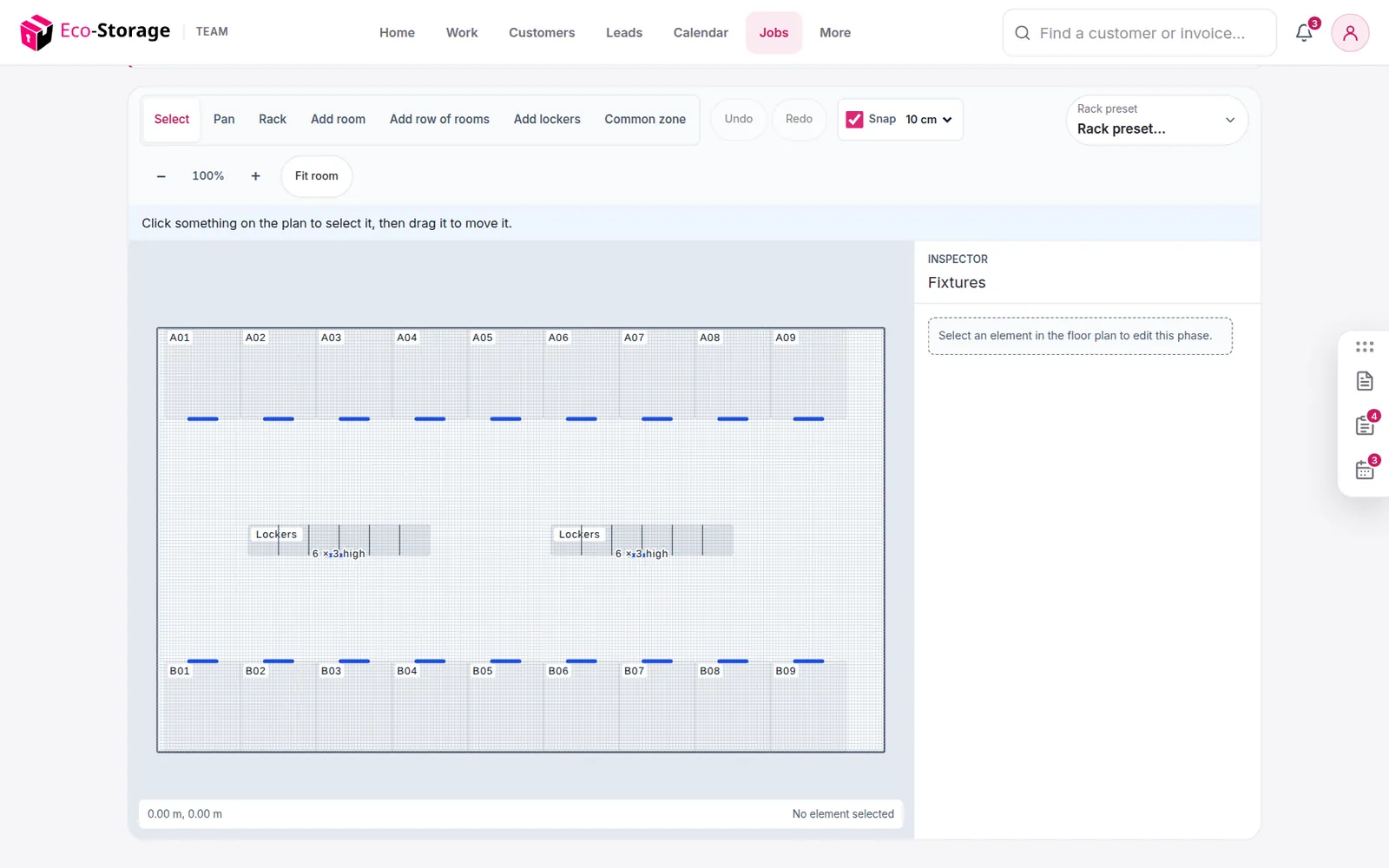The layout builder with a row of drive-up garages being placed