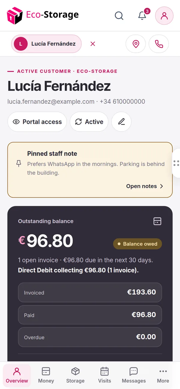 A customer page on a phone