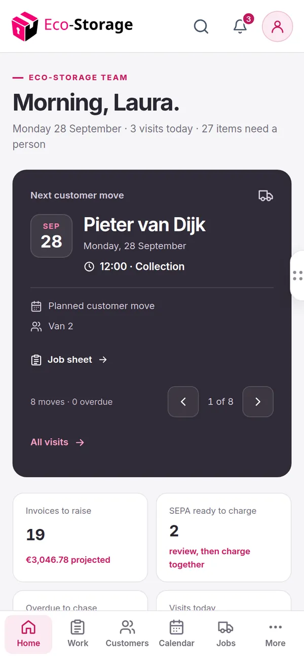 The staff dashboard on a phone