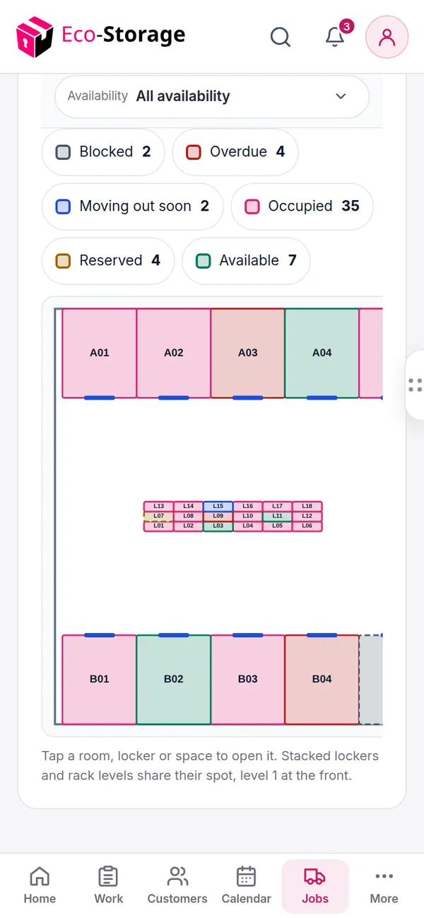 The warehouse plan view on a phone