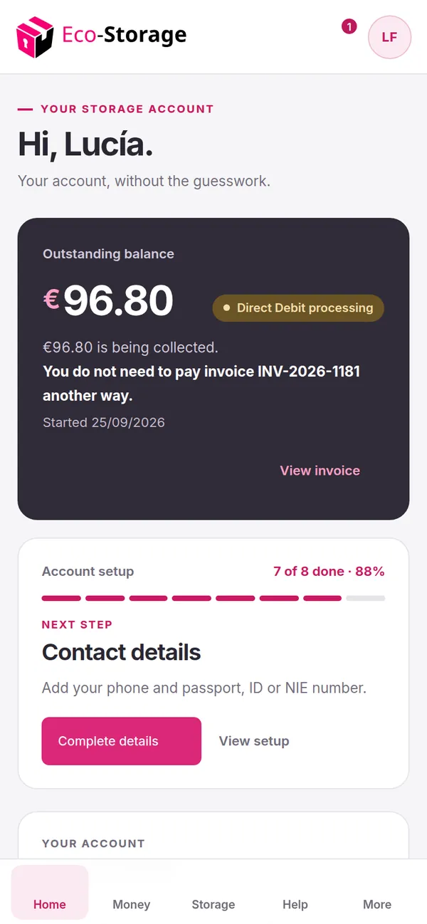 The customer portal on a phone