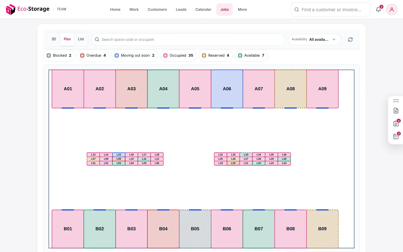 The flat plan view of a floor with units coloured by status